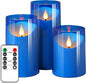 NURADA Flameless Candles: LED Pillar Candles - Acrylic Battery Candles with Remote and Timer for Wedding Party Valentine's Day Decor, Pack of 3 Blue