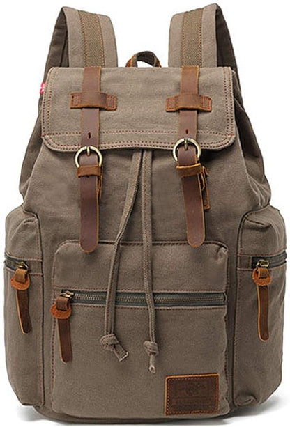 AUGUR Canvas Backpack,17 inch Laptop Backpack Vintage Canvas Leather Backpacks Casual School College Bag Pack Bookbag Hiking Travel Rucksack Daypack (L-Coffee)