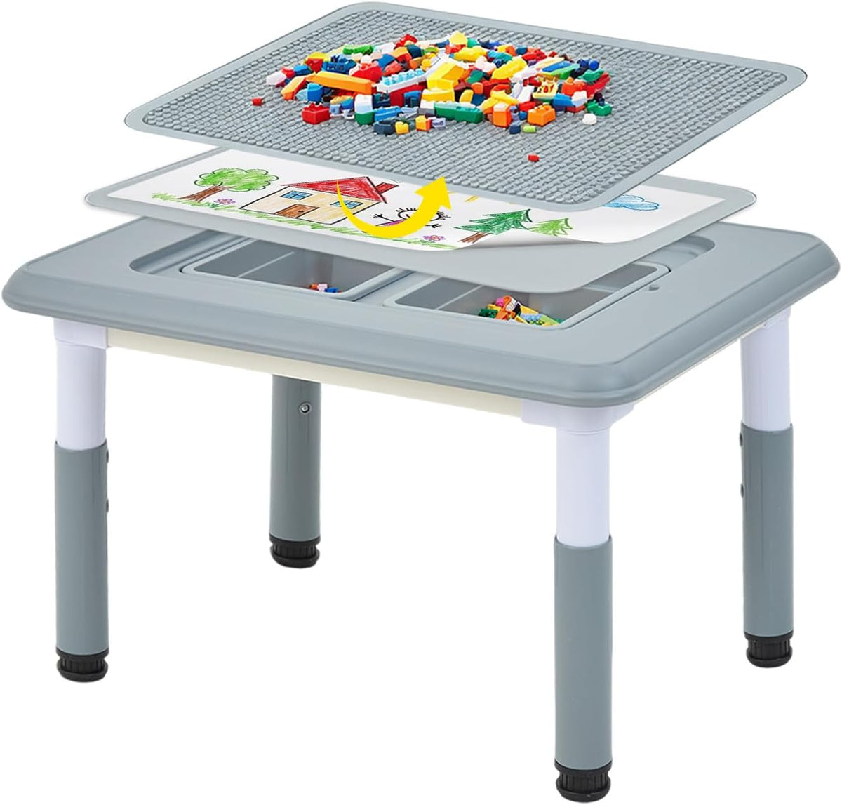FUNLIO Kids Activity Table, Height Adjustable with Storage, Grey