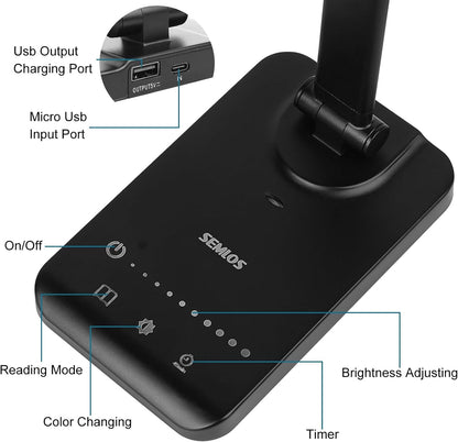 Semlos LED Desk Lamp for Home Office, Eye-Caring Table Light, 25 Lighting Modes, 45 Min Auto Timer, Touch Control, Dimmable, White