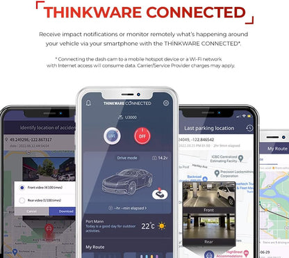 THINKWARE U3000 2CH 4K Front Dash Cam, 2K Rear Cam, STARVIS 2 Sensor Super Night Vision, Car Camera 5GHZ Wi-Fi GPS Radar Buffered Parking Mode CPL Filter Red Light Speed Camera Alerts OBD Cable
