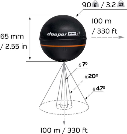 Deeper PRO+ 2 Sonar - Portable Fish Finder and Depth Finder for Kayaks, Boats and Ice Fishing with GPS Enabled | Castable Deeper Sonar with Free User Friendly App