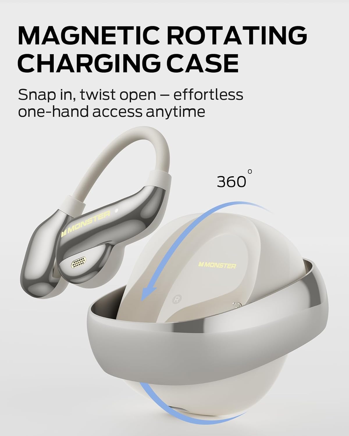 Monster Open Ear AC390 Headphones, Bluetooth 6.0 Earbuds with Stereo Sound, Wireless Headphones 24H Playtime, IPX5 Waterproof, Rotating Charging Case with Lanyard, Ultra-Light Open Ear Earbuds