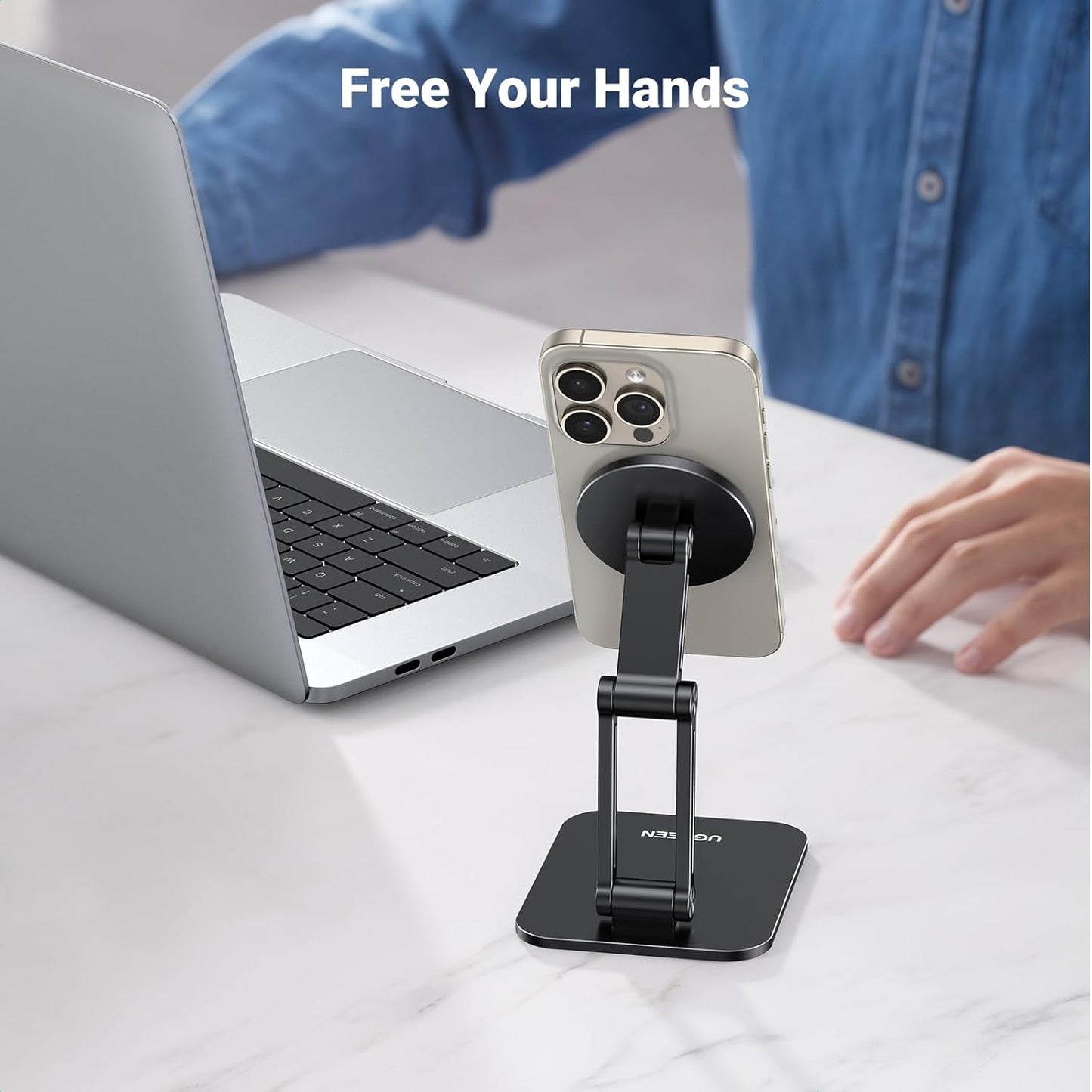 UGREEN Magnetic Phone Stand Compatible with MagSafe, Angle Adjustable Aluminum Holder for Desk, Thick Base Compatible for iPhone 16 15 14 13 12 Pro