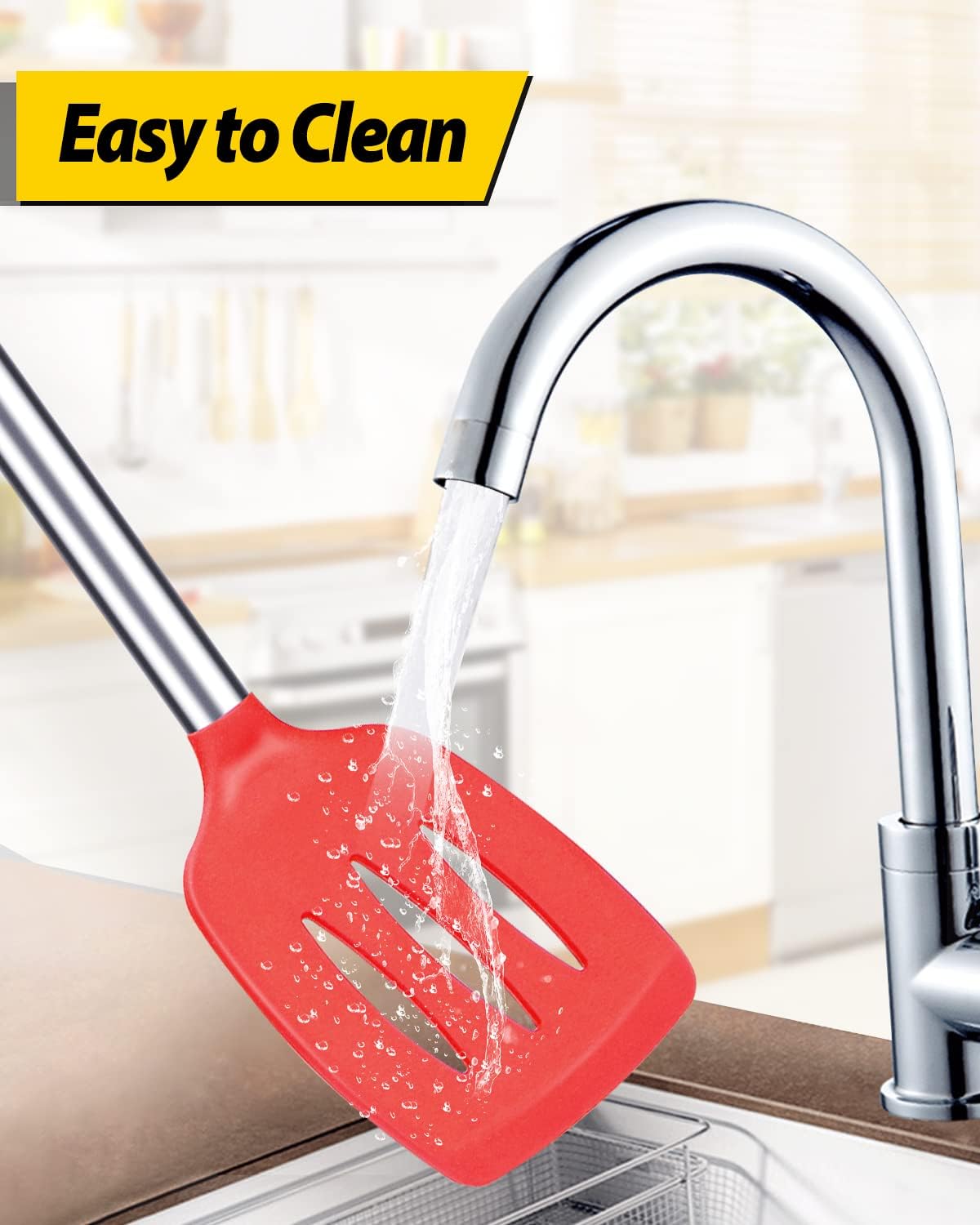 Pack of 2 Silicone Slotted Spatula,Non Stick Solid Kitchen Turner, High Heat Resistant BPA Free Cooking Utensils for Fish, Eggs, Pancakes（Black