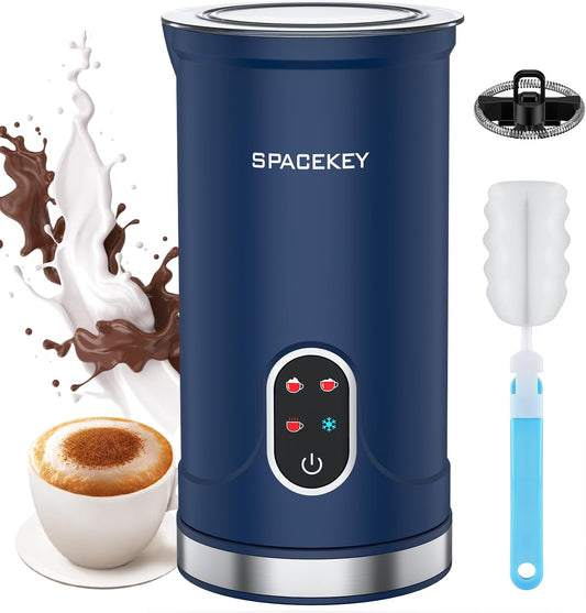 Spacekey - 4 in 1 Milk Frother and Steamer, 4 in 1 Milk Frother 300ml Hot and Cold Frother Machine with Quiet Mode, with Automatic Temperature Control, Electric Frother for