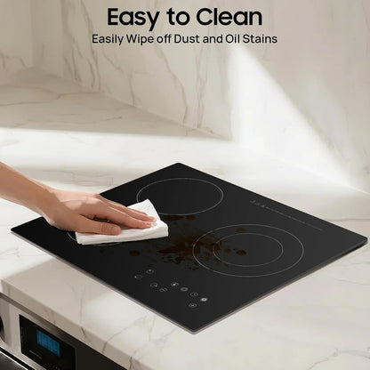3 Burner Electric Cooktop 110v, 23 Inch Portable Stove Cooktop with LED Display, Child Safety Lock and Timer, 2600W 9 Power Level Electric Ceramic Built-in Stovetop, Hard Wire (No Plug)