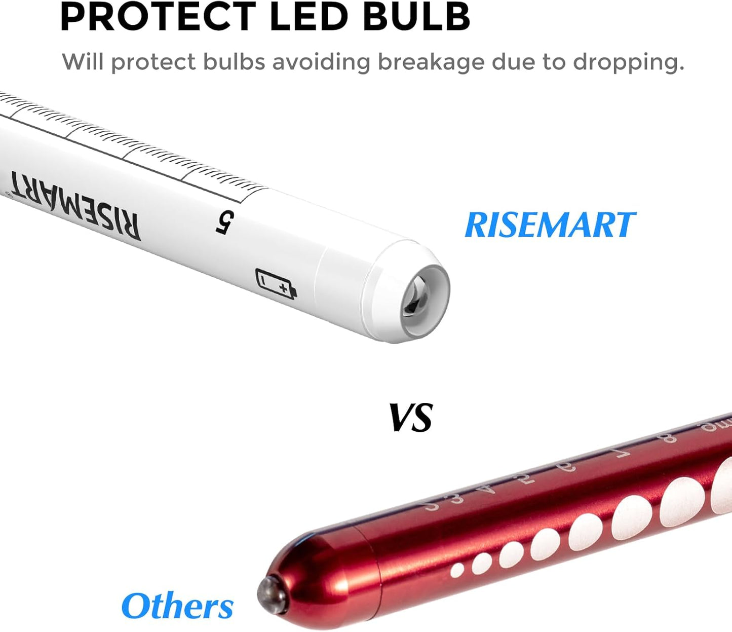 RISEMART Pen Lights for Nurses, 2 Pack Reusable Medical Light with Pupil Gauge and Ruler, White Light LED Penlight for Student Doctors EMT (Black/White)