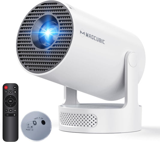 Magcubic 2026 Upgraded Mini Projector 4K Support with WiFi 6 and Bluetooth 5.4, 5W Soundbase Speaker, Portable Projecteur with Auto Vertical Keystone 180° Rotatable Lens Cap for Movie Home HY300Pro+
