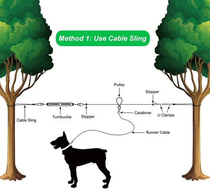 XiaZ Dog Runner Cable Dog Run Trolley Tie Out Cable Dog Chains for Outside Yard Camping Up to 250 Pound, 20 Feet