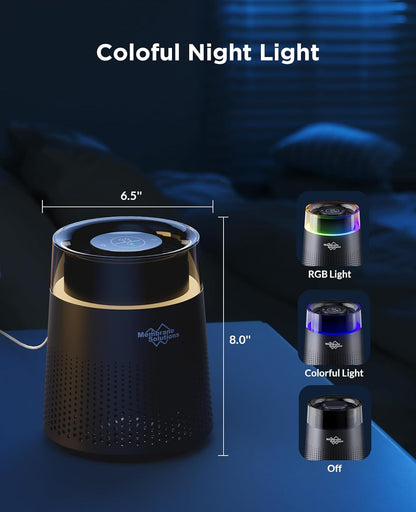 MSB5 Air Purifiers for Bedroom, H13 True HEPA Air Purifier for Home Room Office, 20dB Quiet Air Cleaner with Sleep Mode Colorful Night Light for Pets Dander, Smoke, Dust, Mold, Hair Smell, Allergies