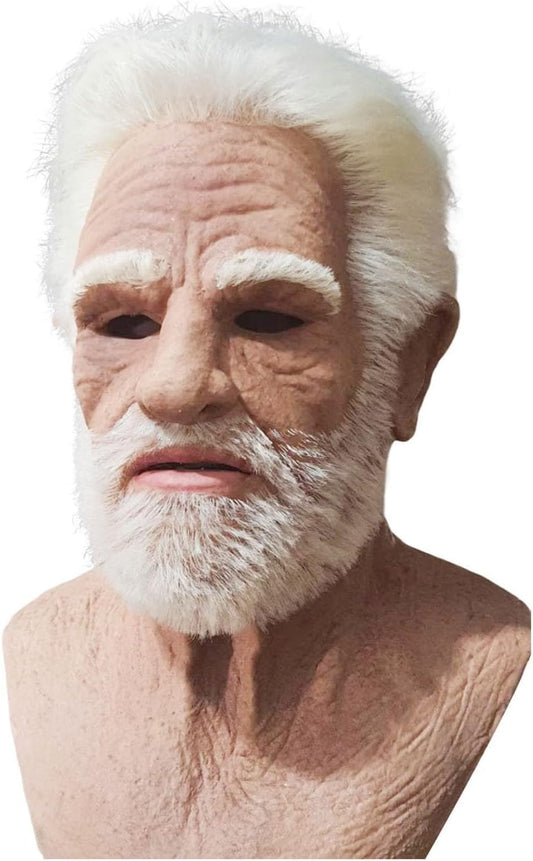 Old Man Mask for Adult, Real Face Mask Human Realistic Grandpa Halloween Mask Bald, Halloween Elder Mask Costume