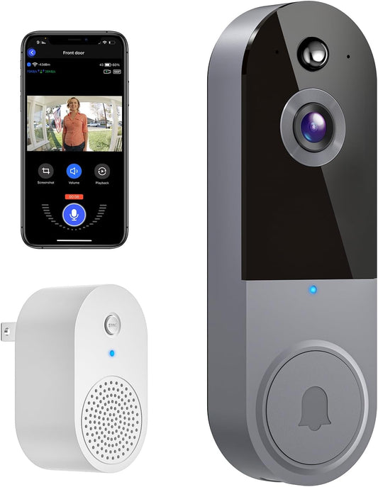 Occuwave 1080P Video Doorbell Camera Wireless, Cloud Storage, Live View, 2-Way Audio, Night Vision, Included Ring Chime, 2.4Ghz WiFi Only, Indoor Surveillance, Real-Time Alert (Silver)