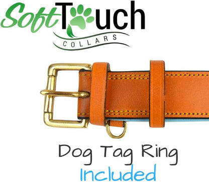 Soft Touch Collars Padded Leather Dog Collar, Large Brown - Genuine Real Leather, 24" Long x 1.5 Wide, Fits Neck Size 18" to 21" Inches