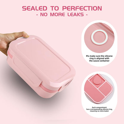 Bento Box Adult Lunch Box -2000 ML Stackable Bento Lunch Box Container with 8 Compartments,Leak-Proof Lunch Containers,Built-in Sauce Container,Utensils,Microwave/Dishwasher/Freezer - Pink