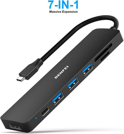 BENFEI USB C HUB 7in1, USB C HUB Multiport Adapter with USB-C to HDMI, USB-C to SD/TF Card Reader/3*USB 3.0/100W Power Delivery, Compatible with iPhone 15 Pro/Max, MacBook, iPad Pro, iMac, S23, XPS17