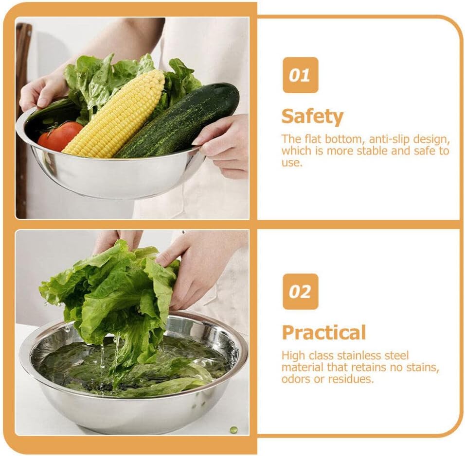 MAGICLULU Stainless Steel Basin, 14 Inch Mixing Bowl for Kitchen Use, Metal Washtub, Versatile for Cooking and Serving