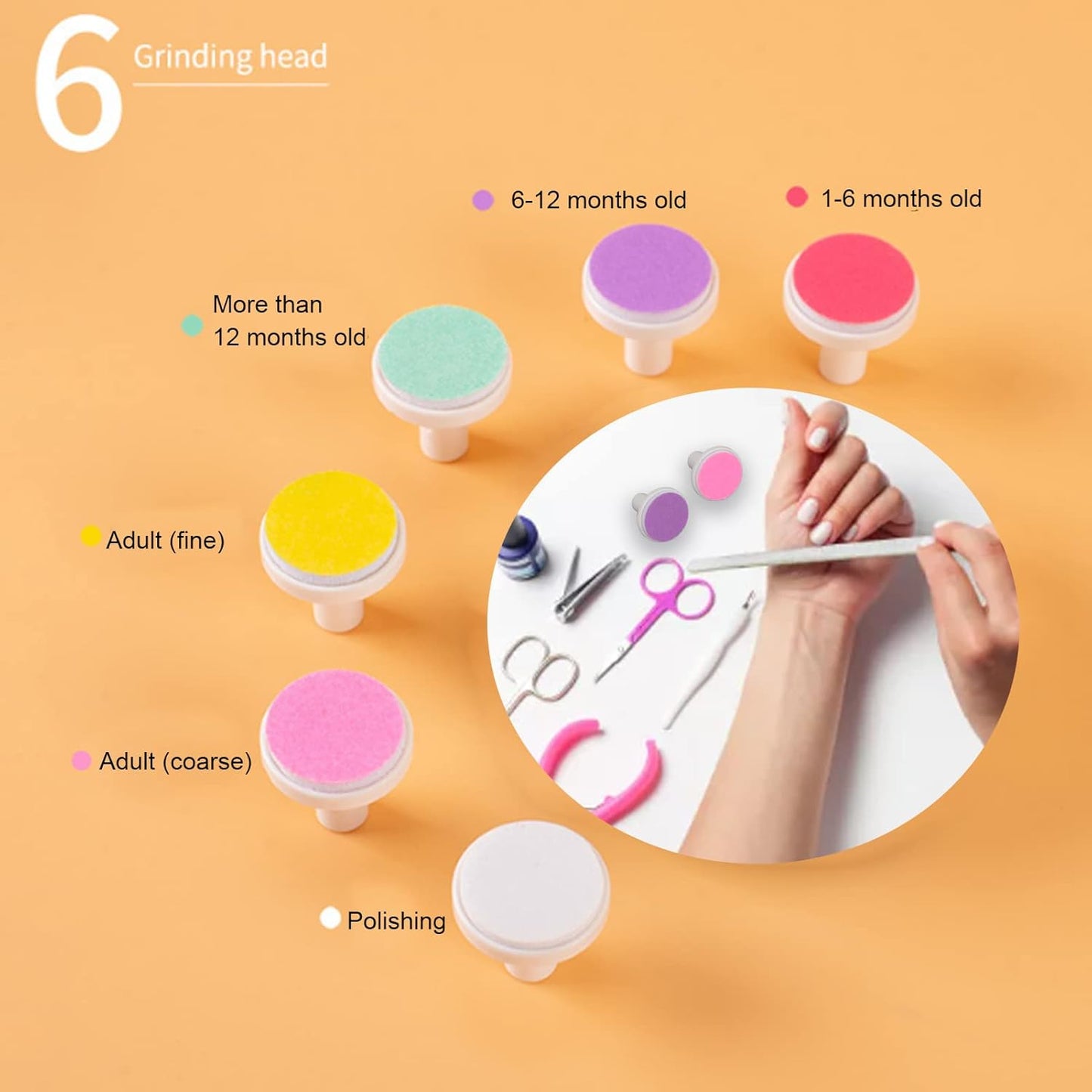 6 Pieces Baby Nail File Pads Nail Trimmer Replacement Pads Electric Nail File Grinding Heads Accessory for Newborn Infant Toddler or Adults Toes Fingernails Care