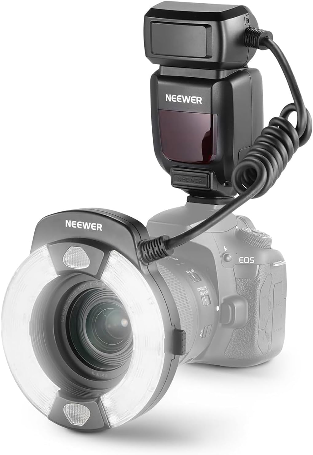 NEEWER RF1-C Marco Ring Flash Compatible with Canon, 76Ws GN15 5600K E-TTL Ring Flash Lighting, 1-1/128 Output, Front/Rear Curtain Sync, Color Gels, Lens Adapter Rings for Macro Photography - PuriLite