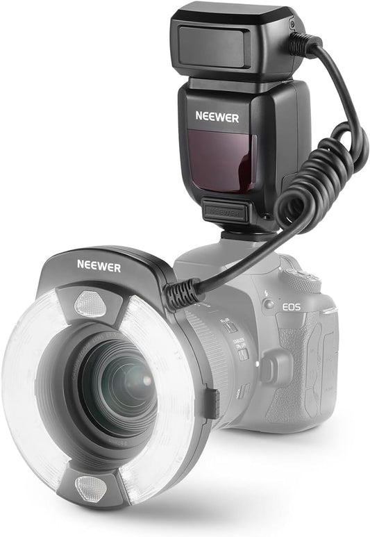 NEEWER RF1-C Marco Ring Flash Compatible with Canon, 76Ws GN15 5600K E-TTL Ring Flash Lighting, 1-1/128 Output, Front/Rear Curtain Sync, Color Gels, Lens Adapter Rings for Macro Photography - PuriLite
