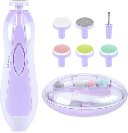 Qunlions life Electric Nail File Drill for Baby, No Sharp Claws Hurt, 6 in 1 Safety Cutter Trimmer Clipper for Toes and Fingers (Blue)
