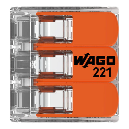 Wago 221-413 Splicing Connector 3 Conductors 0.14-4 mm². Compact Design with Lever, Pack of 50 | Universal electrical terminal blocks for rigid and flexible cables, quick and secure connection with manual control lever