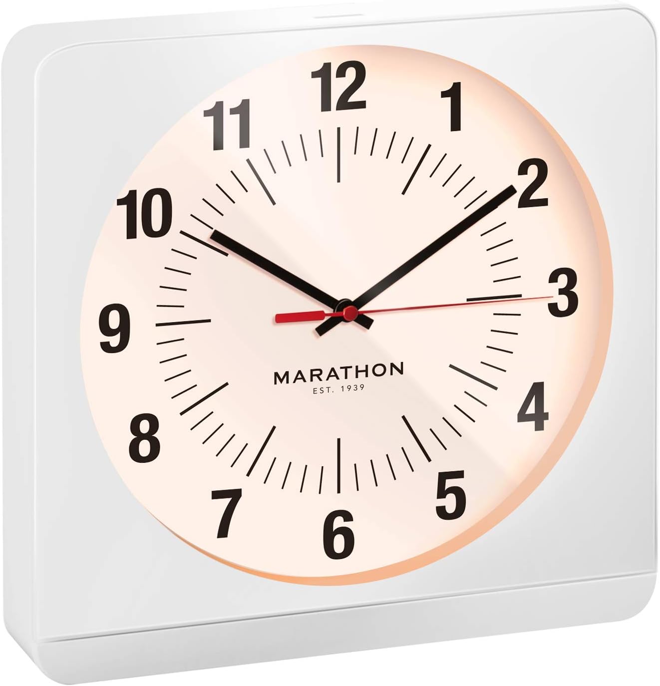 Marathon Studio Edition Jumbo 12 Inch Analog Wall Clock with Auto Back Light. Easy to Read Classic Dial with 12 and 24-Hour Scale - Batteries Included - CL030057-WH-WS-NA (White Case/White Dial)