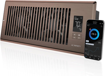 AC INFINITY AIRTAP T4, Quiet Register Booster Fan with Thermostat Control. Brown Bronze Vent. Fits 4 In x 10 In Registers.