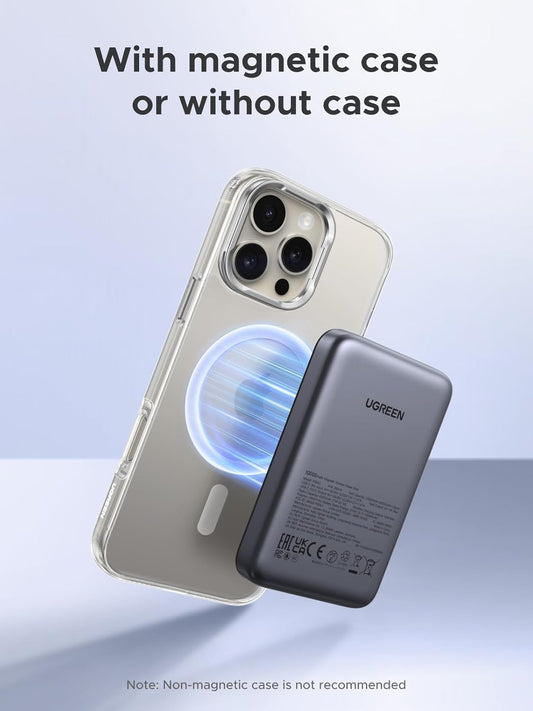 UGREEN 10000mAh PD 20W Magnetic Battery Pack Power Bank for iPhone, 7.5W Wireless Portable Charger with Magsafe, Skin-Friendly Compatible with iPhone 16/15/14/13/12/Series-Black, Includes USB-C Cable