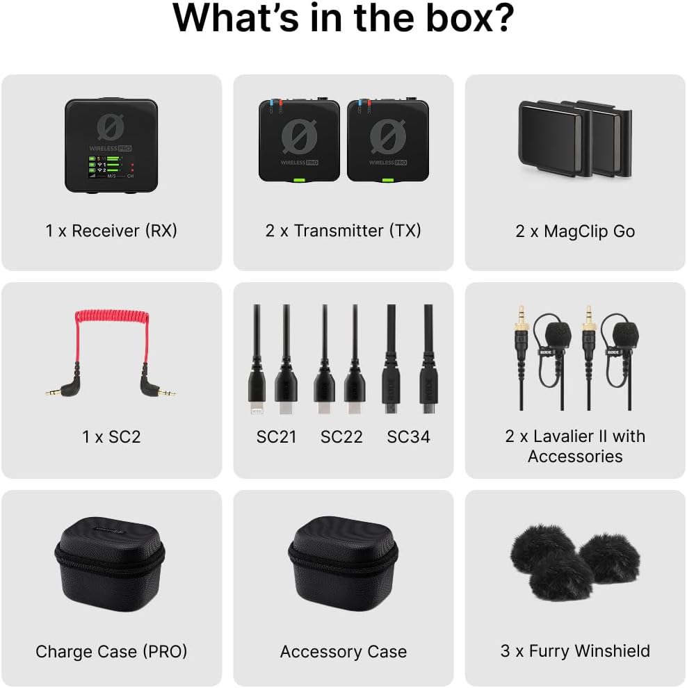 RODE Wireless PRO | Timecode, 32-bit Float On-board Recording, 2 Lavalier Microphones, Smart Charge Case, For Filmmaking and Content Creation