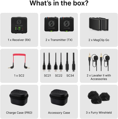 RODE Wireless PRO | Timecode, 32-bit Float On-board Recording, 2 Lavalier Microphones, Smart Charge Case, For Filmmaking and Content Creation