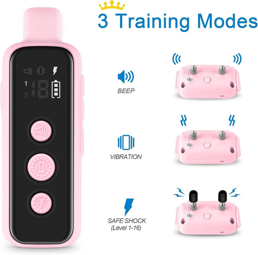 Bousnic Dog Shock Collar for 2 Dogs - (8-120lbs) Waterproof Rechargeable Electric Dog Training Collar with Remote for Small Medium Large Dogs with Beep Vibration Safe Shock Modes(Pink) - PuriLite