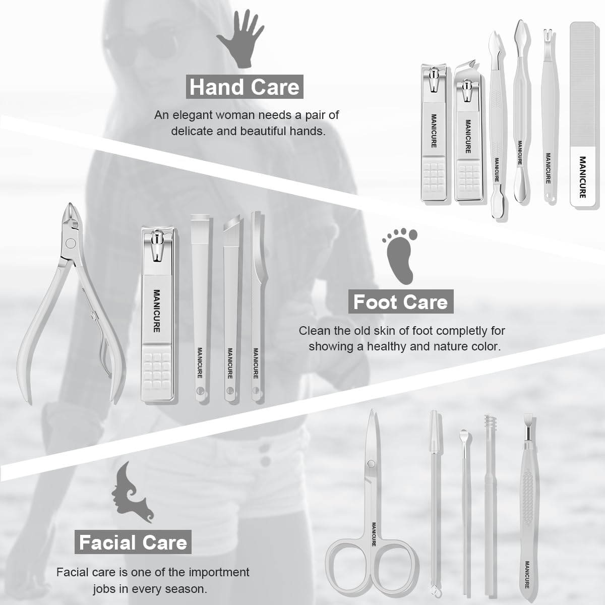 Manicure Set Professional Nail Clippers Pedicure Kit, 16 pcs Stainless Steel Nail Care Tools Grooming Kit with Luxurious Travel Leather Case for Thick Nails Men Women Gift (Black)