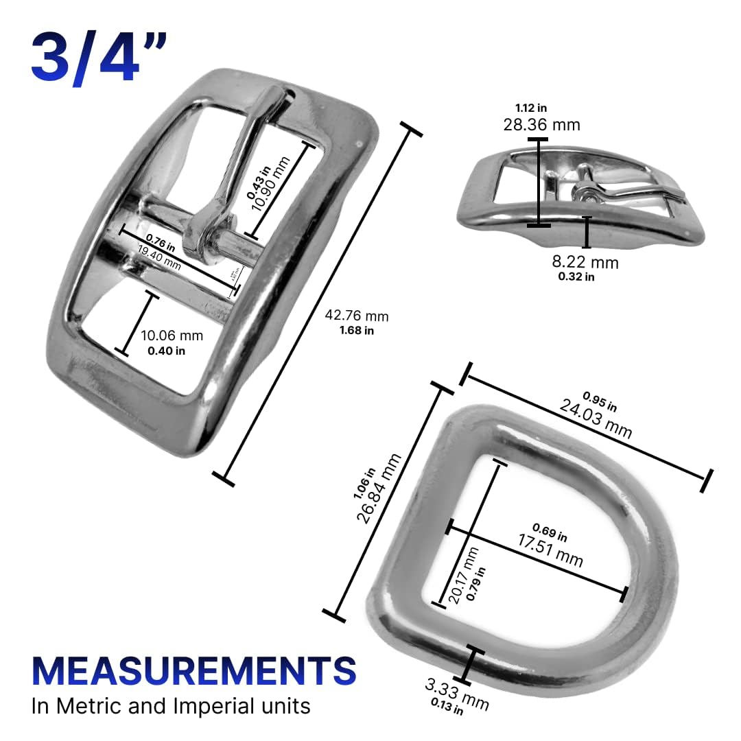 Regal Dog Products 1" Inch Double Bar Buckle and Matching D-Ring in Nickel Plated Hardware (6-pack)