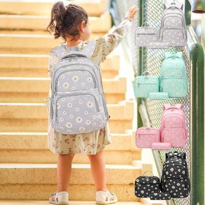 3Pcs Daisy Prints Backpack for Girls Bookbag set Primary School Daypack Elementary Students Knapsack with Lunch Box