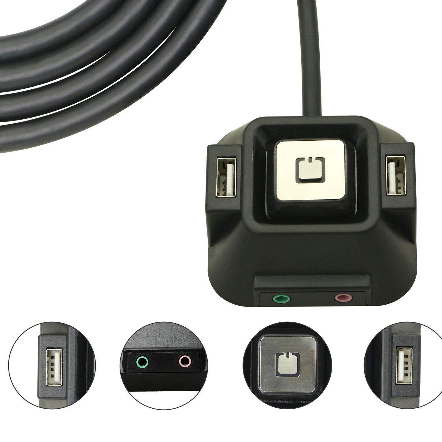 PC Power Button, Desktop Computer Case Switch,Reset HDD Button Switch with Dual USB Ports, Audio Ports for Desktop Case