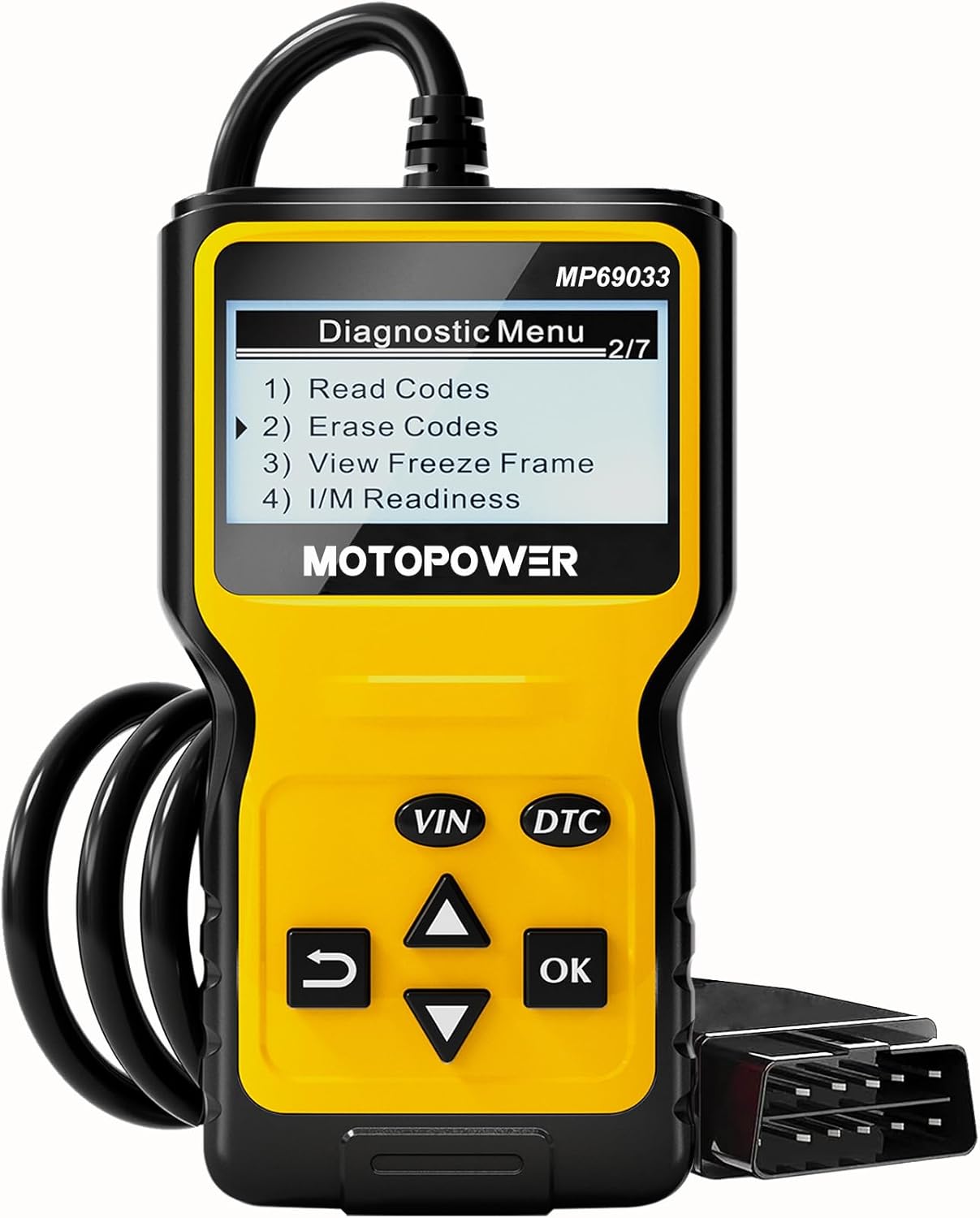 MOTOPOWER MP69033 OBD2 Car Scanner – Engine Fault Code Reader & Diagnostic Scan Tool for All OBD II Vehicles Since 1996, CAN Protocol Support, Yellow - PuriLite