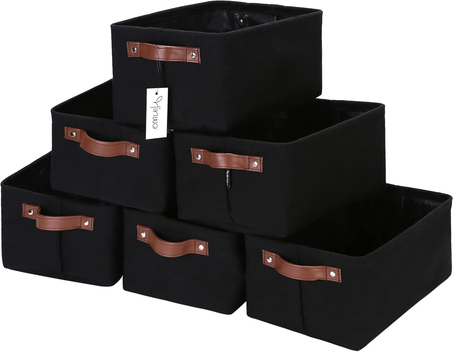 Hinwo 6-Pack Small Canvas Fabric Storage Baskets Set with Handles, Open Storage Bins, Cube Storage Organizer, Shelf Organizer Bins for Closet, 7.9L, 12 x 8 x 5 Inches, Grey Stripe