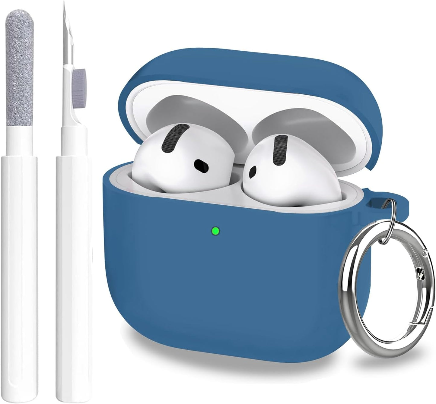 Aircawin for Airpods 4 Case Cover,Shockproof Case for Airpods 4th Generation Case Cover 2024,Premium Silicon Case with Keychain and Cleaing Pen for Airpods 4 Gen, Wireless Earphone Accessories-Blue