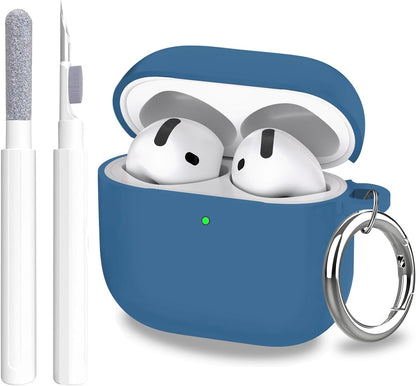 Aircawin for Airpods 4 Case Cover,Shockproof Case for Airpods 4th Generation Case Cover 2024,Premium Silicon Case with Keychain and Cleaing Pen for Airpods 4 Gen, Wireless Earphone Accessories-Blue