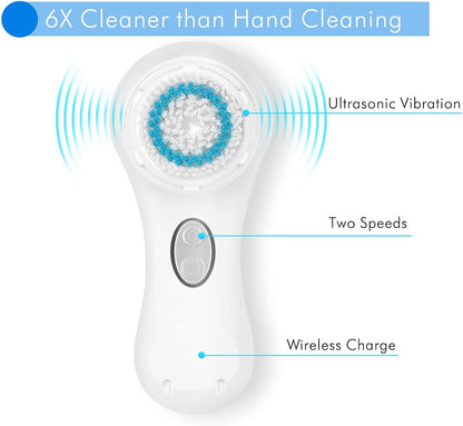 Facial Cleansing Brush, Electric Face Scrubber Exfoliator for Women Skin Care Deep Cleaning Exfoliating, Rechargeable Waterproof with 2 Sonic Vibration Speeds for Home & Travel(White)