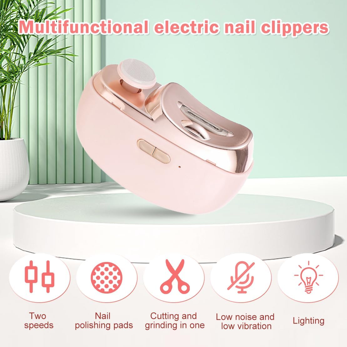 2 in 1 Electric Automatic Nail Clippers Trimmer, 2 Speeds Levels Fingernail Trimmer, Polisher Electric Nail Clipper with Light for Adults baby, White
