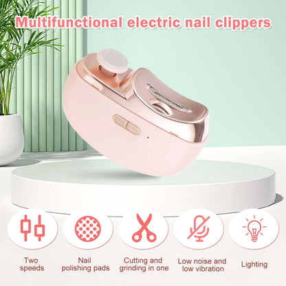 2 in 1 Electric Automatic Nail Clippers Trimmer, 2 Speeds Levels Fingernail Trimmer, Polisher Electric Nail Clipper with Light for Adults baby, White