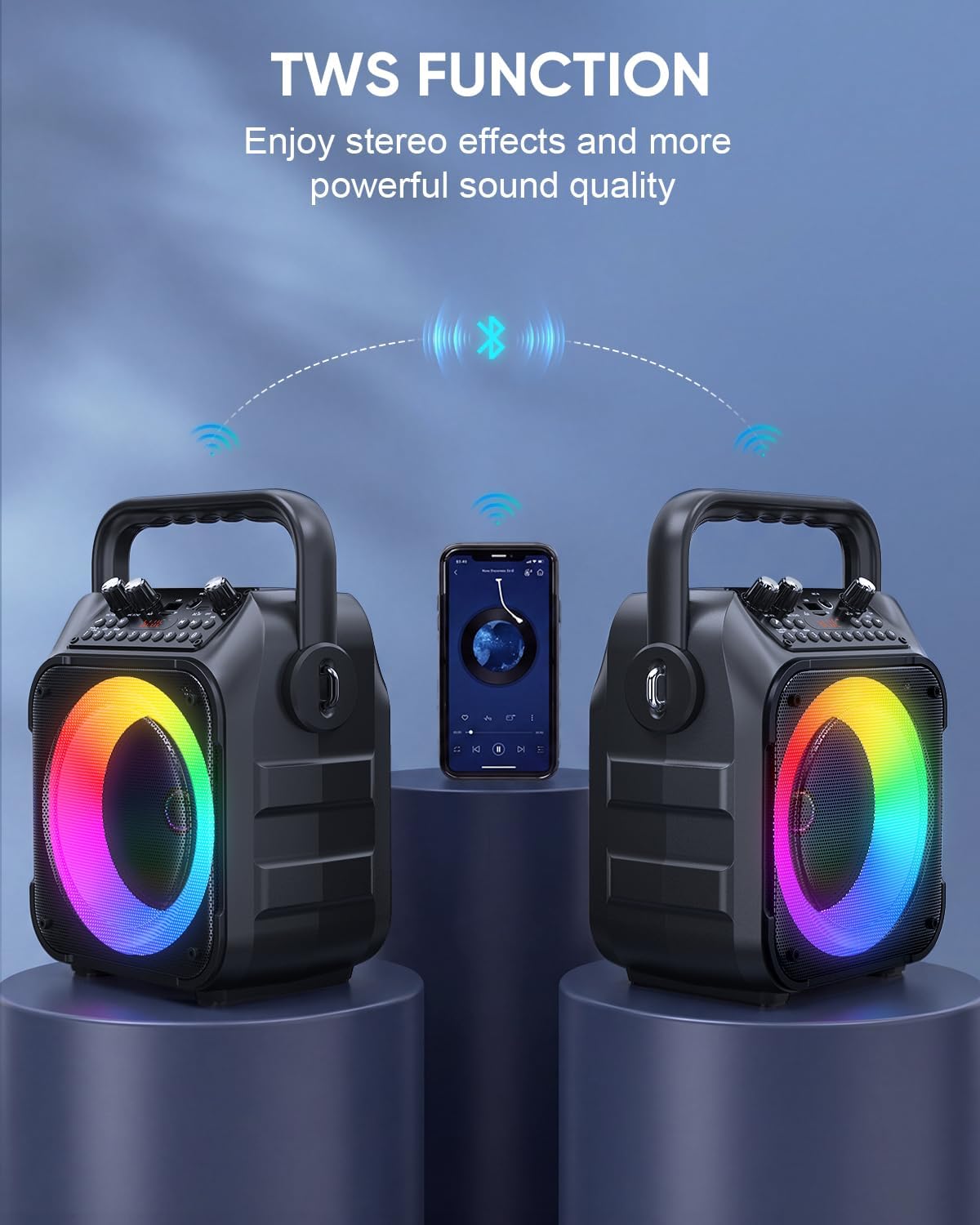 Karaoke Machine for Adults Kids, Portable Bluetooth Karaoke Speaker with 2 Wireless Microphones System with Lights, PA System for Home Party Supports USB/TF/REC/FM/AUX(No Screen Included)