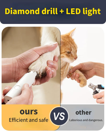 Electric Pet Nail Grinder with 2-Speed for Dogs and Cats Silent Groom Pro Dog Nail Grinder for Puppy Kitty with LED Light USB Charging Dog Claw Care Paw Cleaner (White)