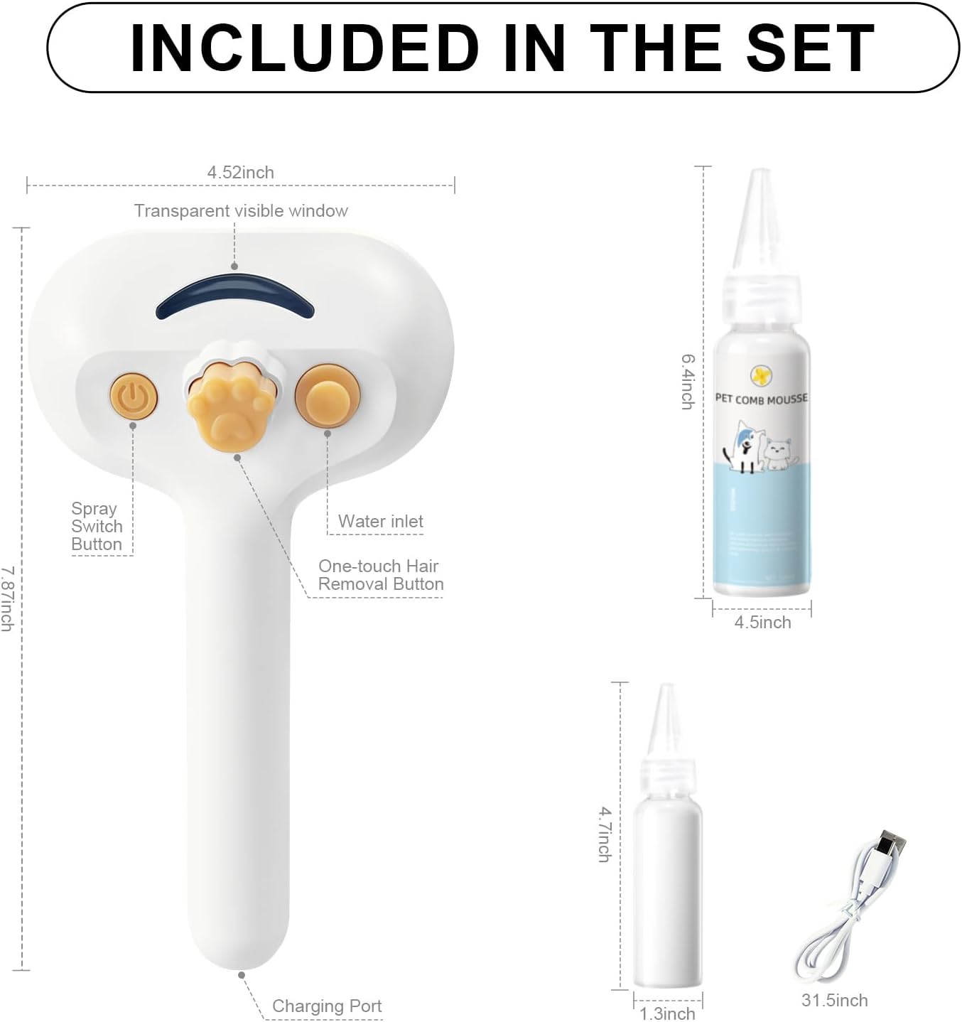 Cat Steam Brush for Dogs & Cats – 3-in-1 Pet Deshedding Tool for Long & Short Haired Pets, Grooming Shedding Brush-Contains shampoo