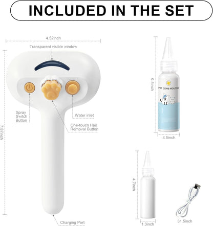 Cat Steam Brush for Dogs & Cats – 3-in-1 Pet Deshedding Tool for Long & Short Haired Pets, Grooming Shedding Brush-Contains shampoo