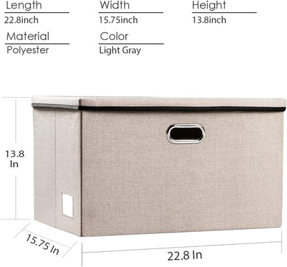 PRANDOM Large Foldable Storage Bin with Lid [1-Pack] Linen Fabric Decorative Storage Box Organizer Containers Basket Cube with Handles Divider for Bedroom Closet Office Living Room (17.7x11.8x11.8")