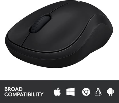 Logitech M185 Wireless Mouse, 2.4GHz with USB Mini Receiver, 12-Month Battery Life, 1000 DPI Optical Tracking, Ambidextrous, Compatible with PC, Mac, Laptop - Black