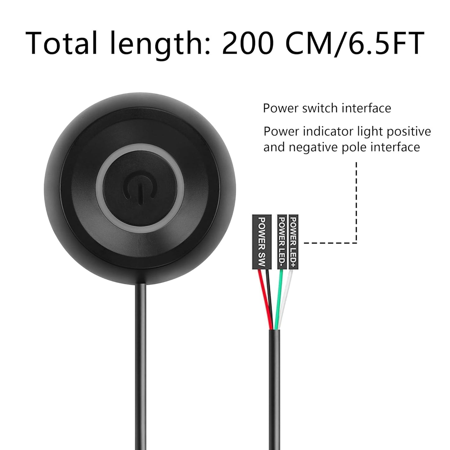 SinLoon PC Power On Button Desktop Computer Power Switch External Remote Start 6.5 FT Computer Motherboard PC Power Switch Extension Cable with LED Light (Black)